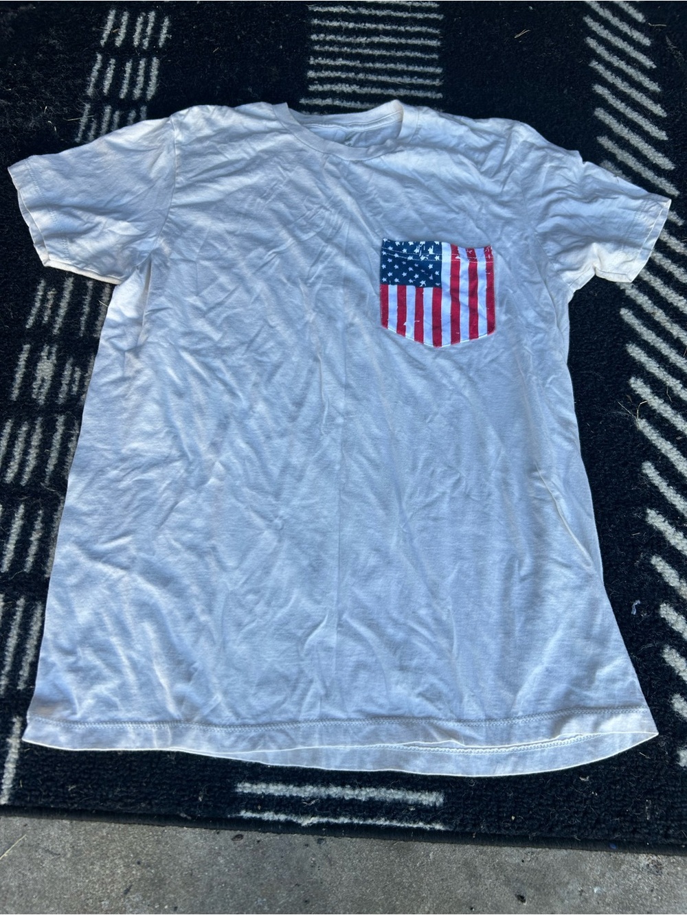 Men's White T-Shirt with American Flag Pocket